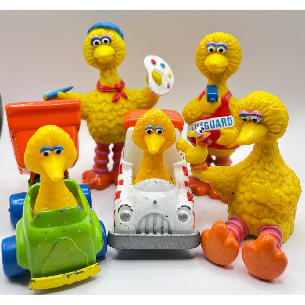 Sesame Street Big Bird Vintage Toy Lot PVC Figures Vehicles 80s 90s Muppets 5pc